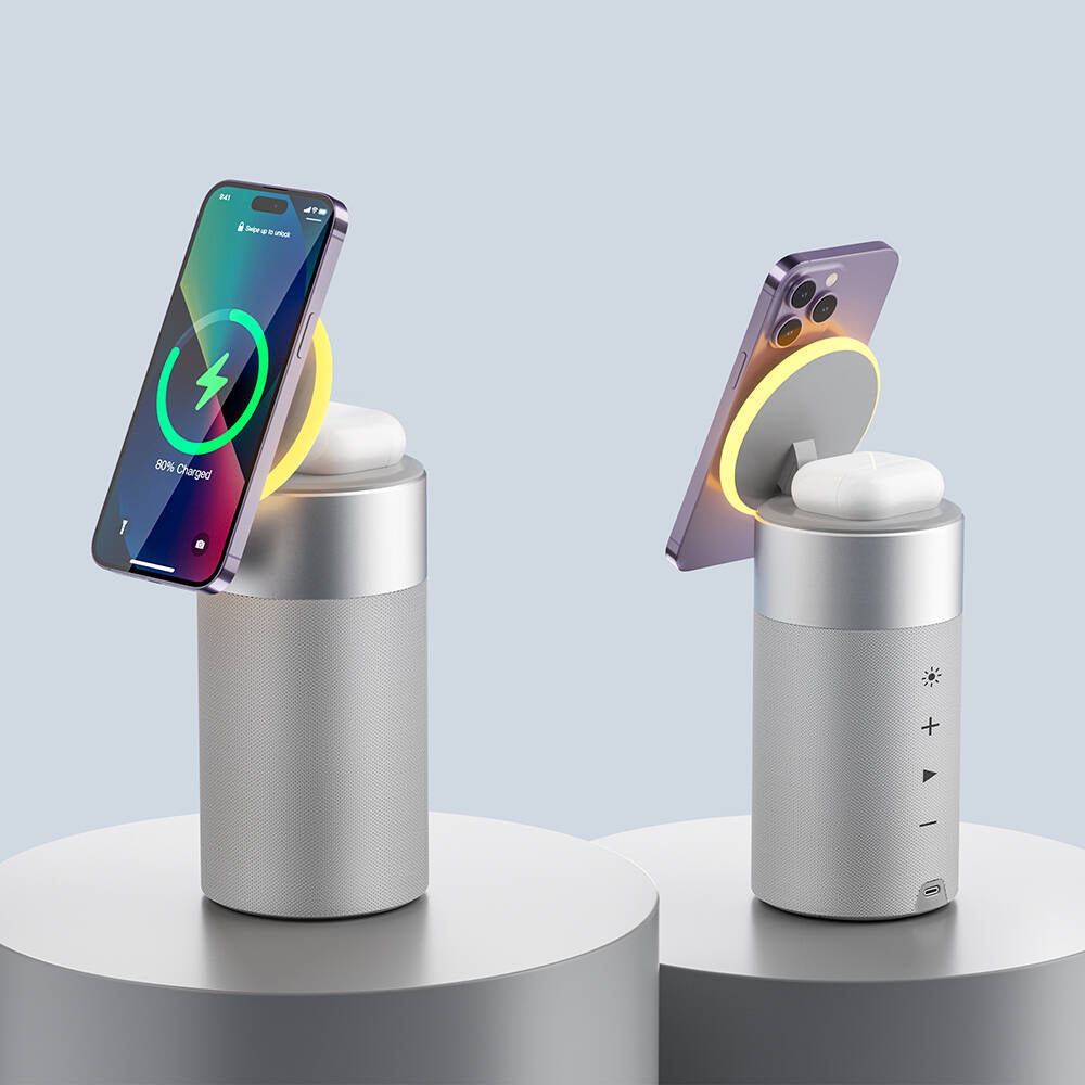 Wiwu Wi-W022 Kablosuz Şarj Standlı Ambiyans Işıklı Bluetooth Speaker Hoparlör Wiwu Wi-W022 Kablosuz Şarj Standlı Ambiyans Işıklı Bluetooth Speaker Hoparlör